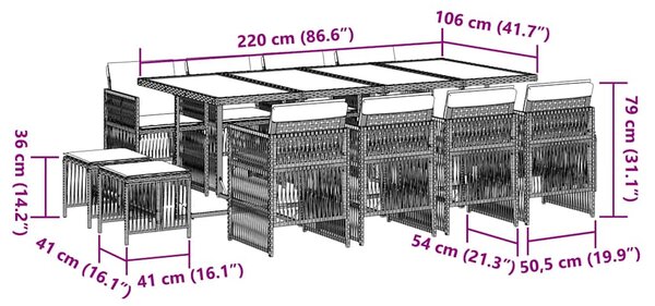 13dílný zahradní jídelní set s poduškami světle šedý polyratan 3210983