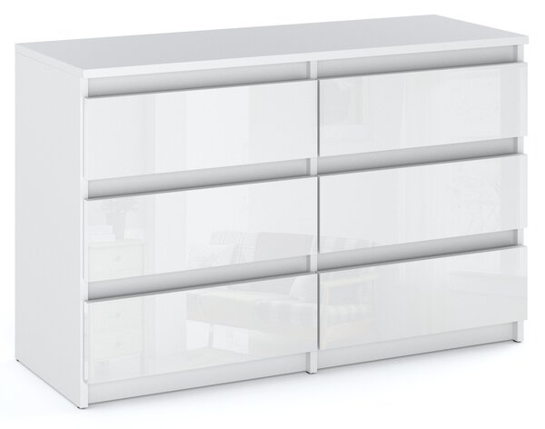 STIV Möbel | Komoda s 6 zásuvkami | Bílá Mat / Bílý Lesk | 100 cm | moderní & bezúchytková | Lonice & Obývák