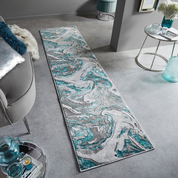 Šedo-tyrkysový běhoun 60x230 cm Marbled – Flair Rugs