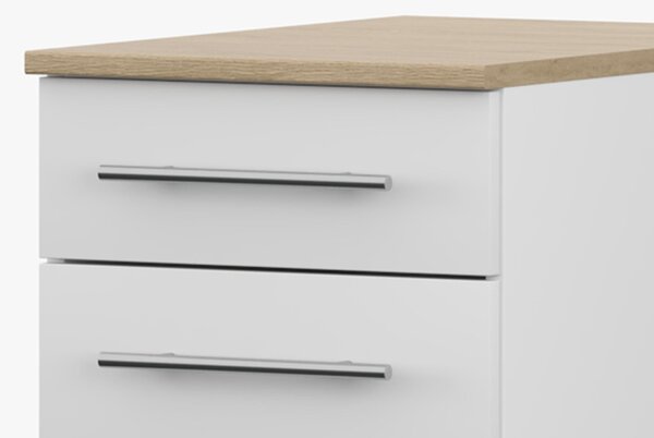 Spodní skříňka INEZ IV, kuchyň, kuchyňská skříňka 40 cm, bílá/kamenný dub, se čtyřmi zásuvkami, stříbrné kovové úchytky