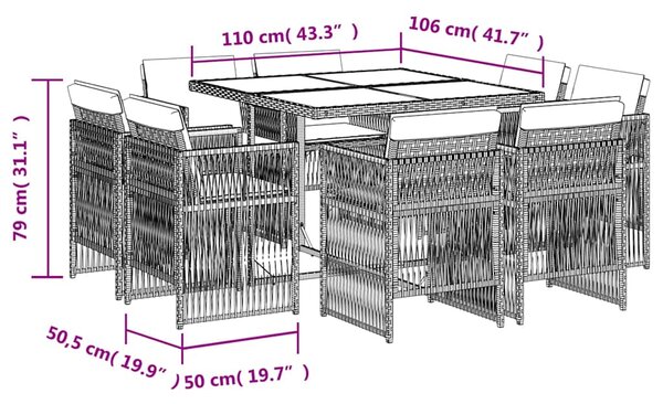 9dílný zahradní jídelní set s poduškami mix béžové polyratan 3211020