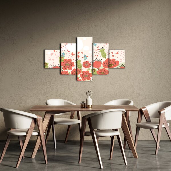 Obraz - Ptáčci na rozkvetlé louce (125x70 cm)