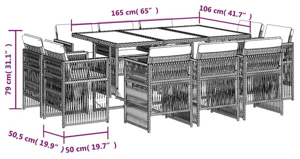11dílný zahradní jídelní set s poduškami mix béžové polyratan 3211032
