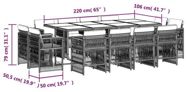 13dílný zahradní jídelní set s poduškami mix béžové polyratan 3211044