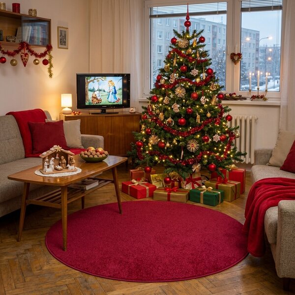 Vopi, Vánoční kusový koberec Eton vínově červený kruh, 400x400 (průměr) kruh, červená, dětský pokoj