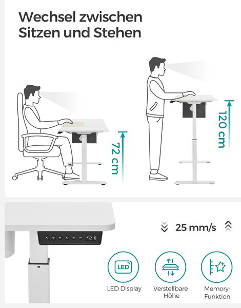 SONGMICS Polohovací stůl elektrický 140 x 60 cm bílý béžový