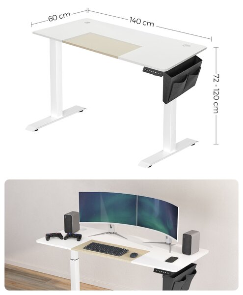 SONGMICS Polohovací stůl elektrický 140 x 60 cm bílý béžový