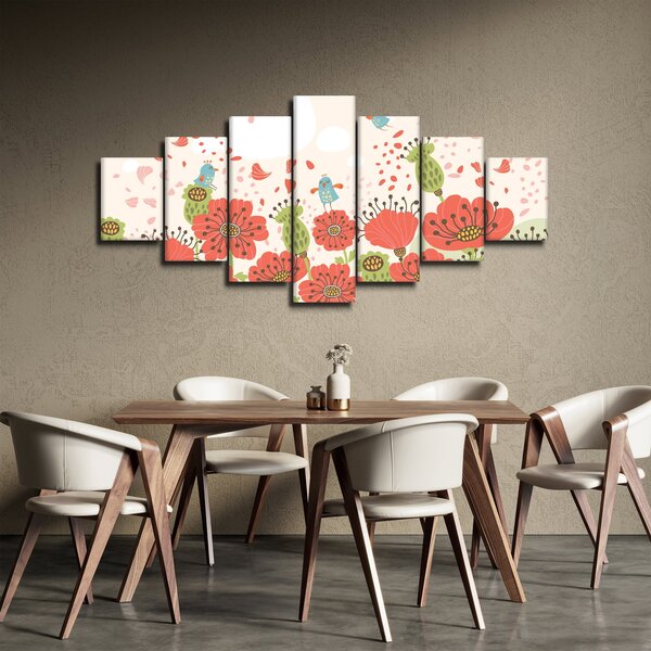 Obraz - Ptáčci na rozkvetlé louce (210x100 cm)