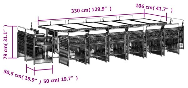17dílný zahradní jídelní set s poduškami šedý polyratan 3211064