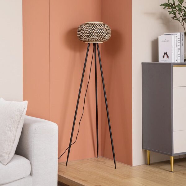 Stojací Lampa Lindby, Nerys, Dřevo, Obývací pokoj, Dřevo