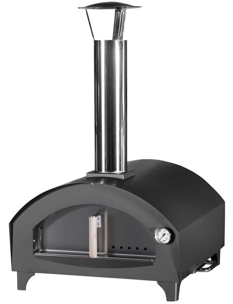 Prémiová pec na pizzu na dřevo Bravo: italský design, rychlý ohev a na 500 °C, ideální pro pípravu pizzy a dalích pokrm - stylová erná barva se stíbrným komínem