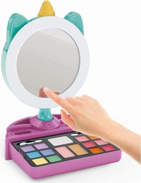 CLEMENTONI Kosmetické zrcátko Jednorožec s osvětleným rámečkem, make-up, doplňky pro vlasy a nehty, od 7 let