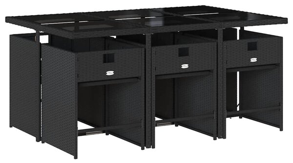 7dílný zahradní jídelní set s poduškami černý polyratan 3211086