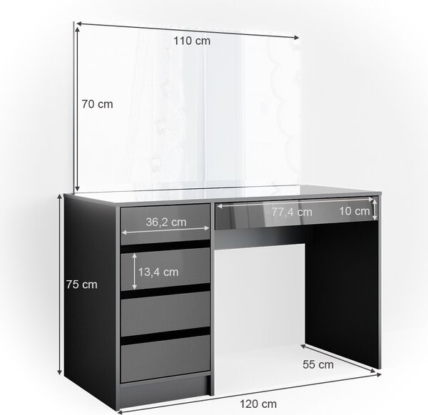 Toaletní stolek Vicco Sherry Antracit 120 cm, Model 36885