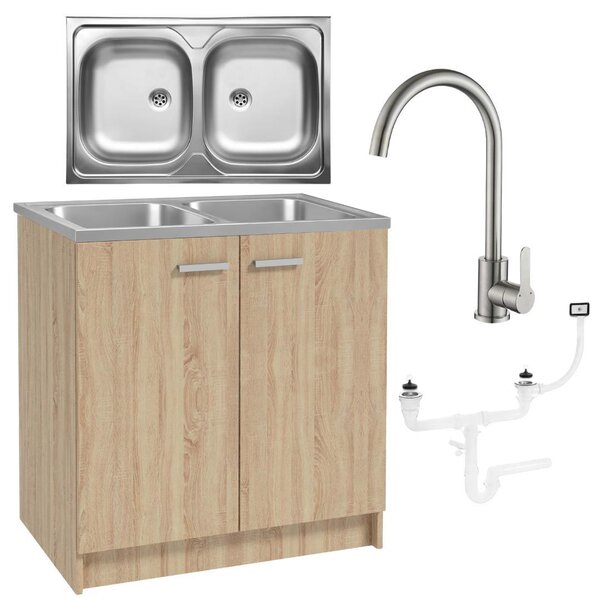 Stamar | Kuchyňská skříňka s dřezem, 80 cm, dub Sonoma, s baterií