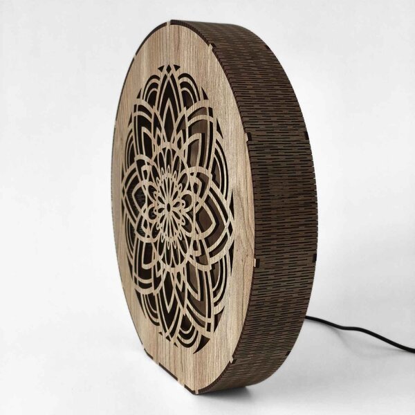 Stmívatelná dřevěná lampa Mandala | HEARF: HDF - Ořech 20 cm 4784-115165 LED0608