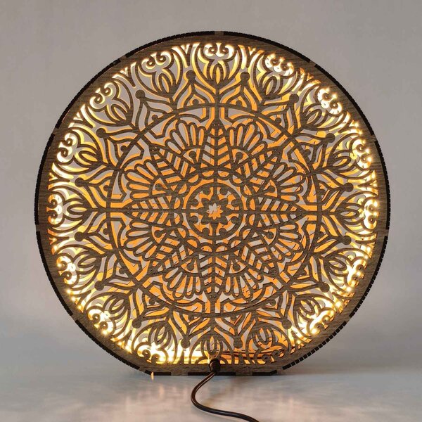 Dřevěná dekorativní lampa s mandalou | LYLI: HDF - Ořech 20 cm 4783-115150 LED0604