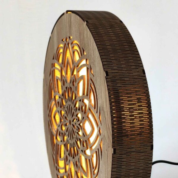 Stmívatelná dřevěná lampa Mandala | HEARF: HDF - Ořech 20 cm 4784-115165 LED0608