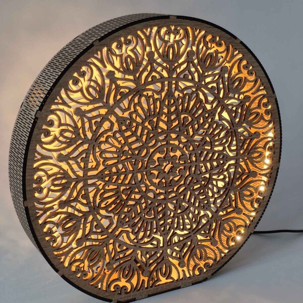 Dřevěná dekorativní lampa s mandalou | LYLI: HDF - Ořech 20 cm 4783-115150 LED0604