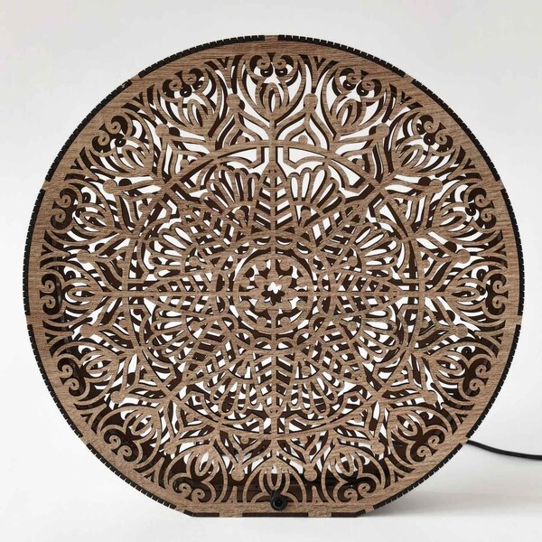 Dřevěná dekorativní lampa s mandalou | LYLI: HDF - Ořech 20 cm 4783-115150 LED0604