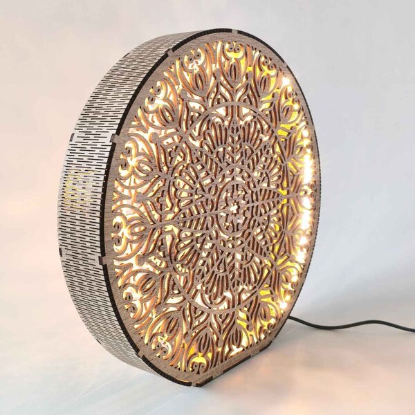 Dřevěná dekorativní lampa s mandalou | LYLI: HDF - Ořech 20 cm 4783-115150 LED0604