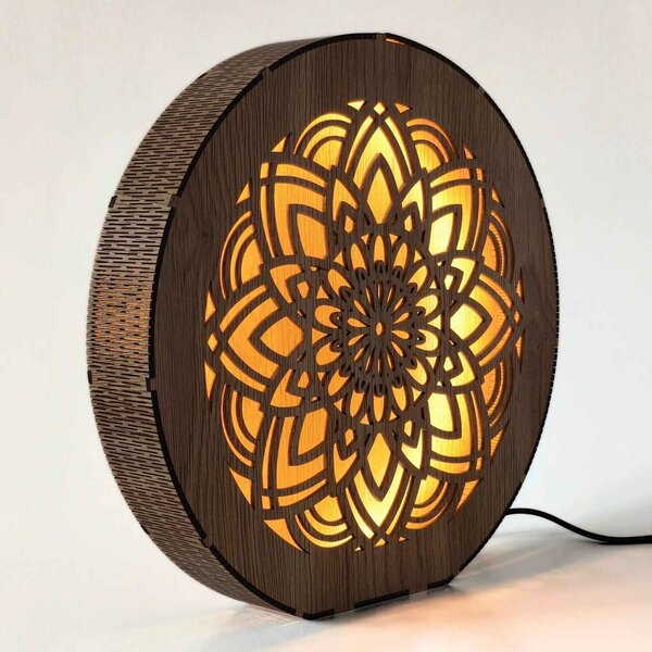 Stmívatelná dřevěná lampa Mandala | HEARF: HDF - Ořech 20 cm 4784-115165 LED0608