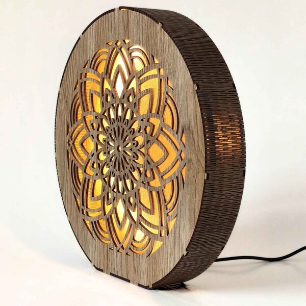 Stmívatelná dřevěná lampa Mandala | HEARF: HDF - Ořech 20 cm 4784-115165 LED0608