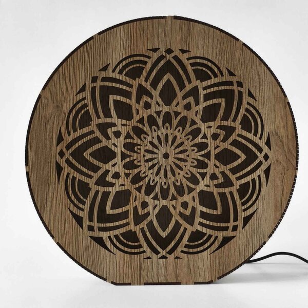 Stmívatelná dřevěná lampa Mandala | HEARF: HDF - Ořech 20 cm 4784-115165 LED0608