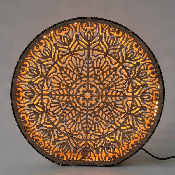 Dřevěná dekorativní lampa s mandalou | LYLI: HDF - Ořech 20 cm 4783-115150 LED0604