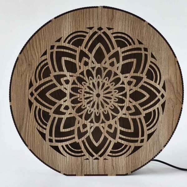 Stmívatelná dřevěná lampa Mandala | HEARF: HDF - Ořech 20 cm 4784-115165 LED0608