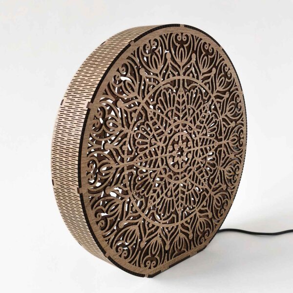 Dřevěná dekorativní lampa s mandalou | LYLI: HDF - Ořech 20 cm 4783-115150 LED0604