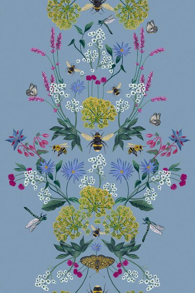 Modrá vliesová tapeta na zeď, luční květiny, 118577, Joules, Graham&Brown