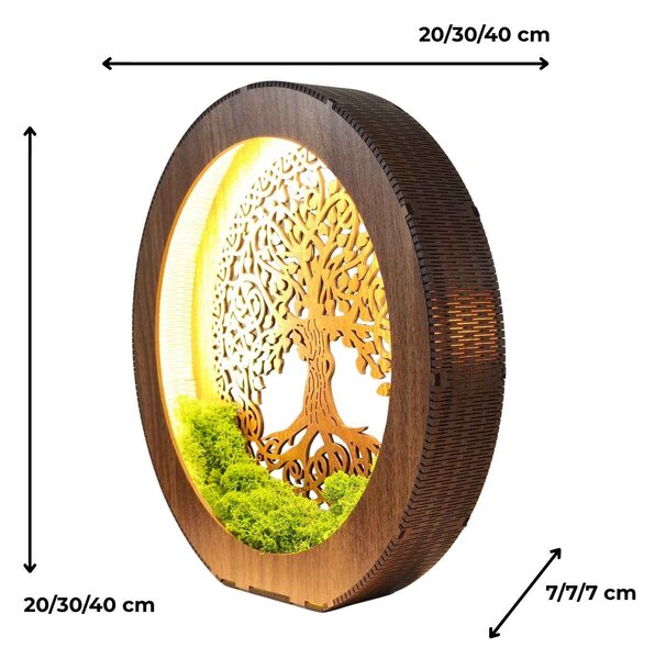 Strom života LED lampa ze dřeva a mechu | ZIVENA: HDF - Ořech 20 cm 4785-115180 LED0610