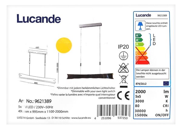Lucande - LED Stmívatelný lustr na lanku EBBA 5xLED/5W/230V
