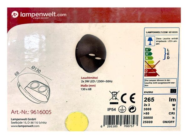 Lampenwelt - LED Venkovní nástěnné svítidlo 2xLED/3W/230V IP54