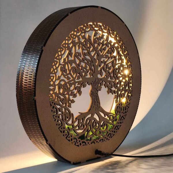 Strom života LED lampa ze dřeva a mechu | ZIVENA: HDF - Ořech 20 cm 4785-115180 LED0610