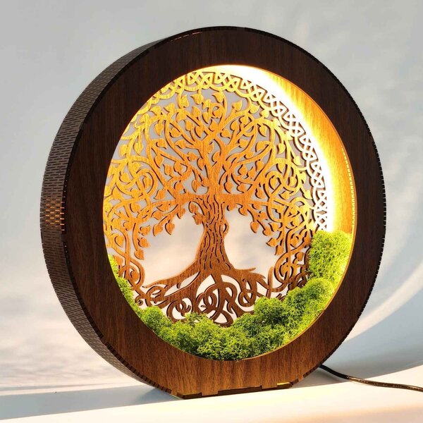 Strom života LED lampa ze dřeva a mechu | ZIVENA: HDF - Ořech 20 cm 4785-115180 LED0610