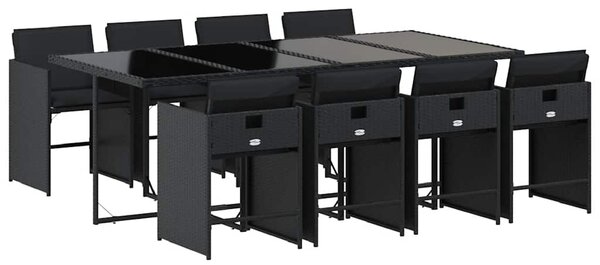 9dílný zahradní jídelní set s poduškami černý polyratan 3211099
