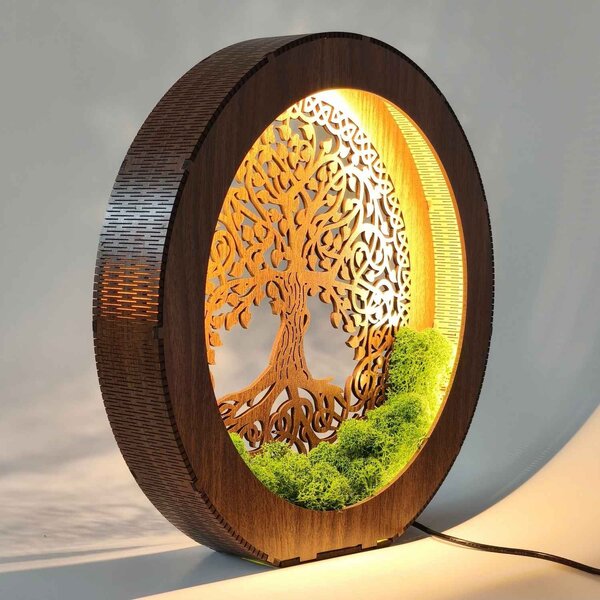 Strom života LED lampa ze dřeva a mechu | ZIVENA: HDF - Ořech 20 cm 4785-115180 LED0610