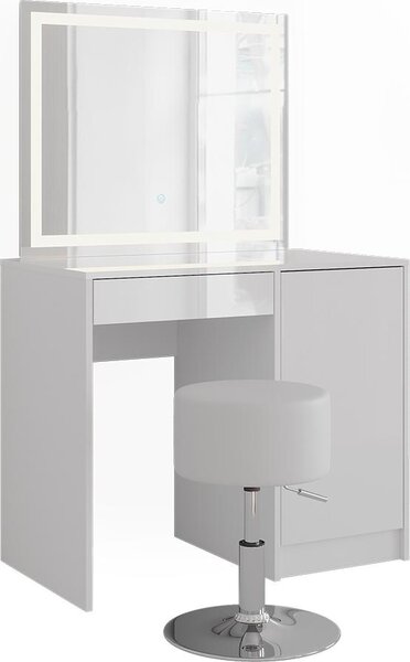 Toaletní stolek Vicco Sherry Bílá/bílý vysoký lesk 89.8 cm s LED zrcadlem a stoličkou, Model 57705
