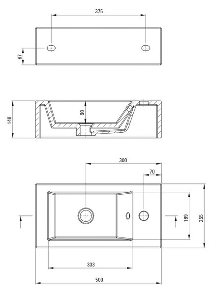 Deante Square umyvadlo 50.5x25.5 cm obdélníkový klasický-na pult bílá lesk CGS_6U2R