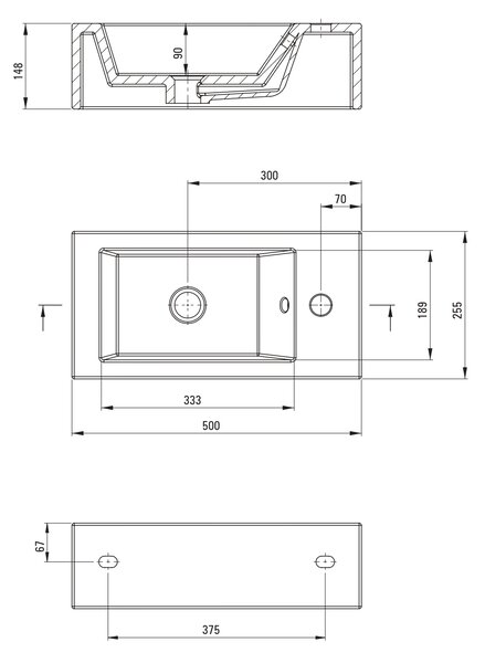 Deante Square umyvadlo 50.5x25.5 cm obdélníkový klasický-na pult bílá lesk CGS_6U2L