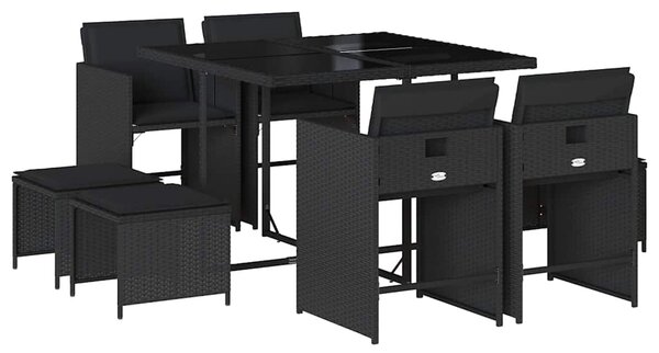 9dílný zahradní jídelní set s poduškami černý polyratan 3211135