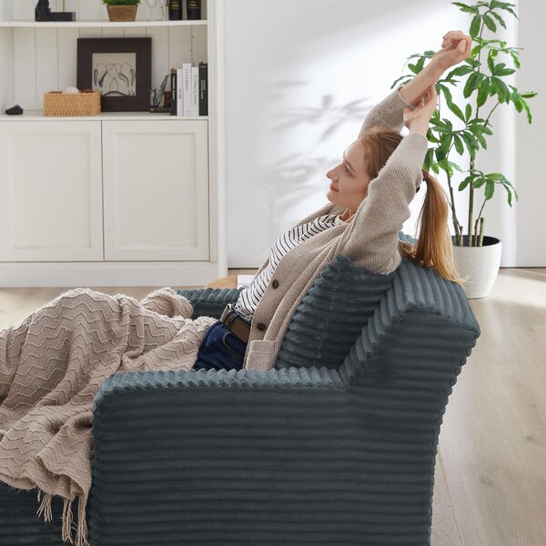 LVHOM Moderní sametové relaxační křeslo Chaiselongue s polštářem, pohodlná podlahová pohovka, nosnost až 150 kg, bez montáže, 166 x 100 x 82 cm, tmavě šedá