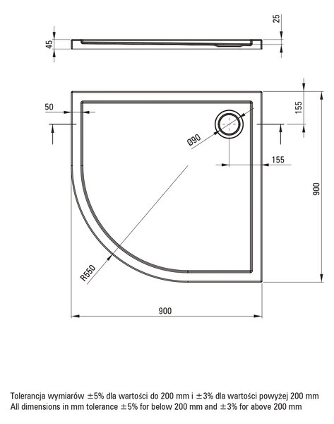 Deante Funkia Evo sprchový kout s vaničkou 90x90 cm půlkulatá chrom lesk/vzorované sklo KYPP0E99P