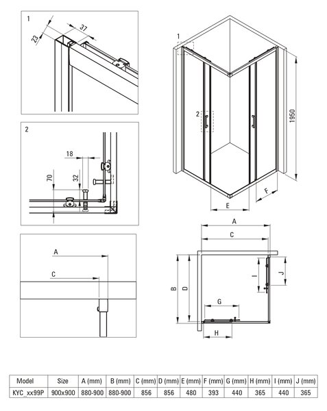 Deante Funkia Evo sprchový kout s vaničkou 90x90 cm čtvercový černá matný/vzorované sklo KYCPND99P