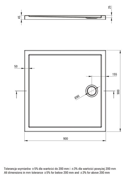 Deante Funkia Evo sprchový kout s vaničkou 90x90 cm čtvercový černá matný/vzorované sklo KYCPND99P