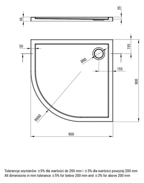 Deante Funkia Evo sprchový kout s vaničkou 90x90 cm půlkulatá černá matný/vzorované sklo KYPPND99P