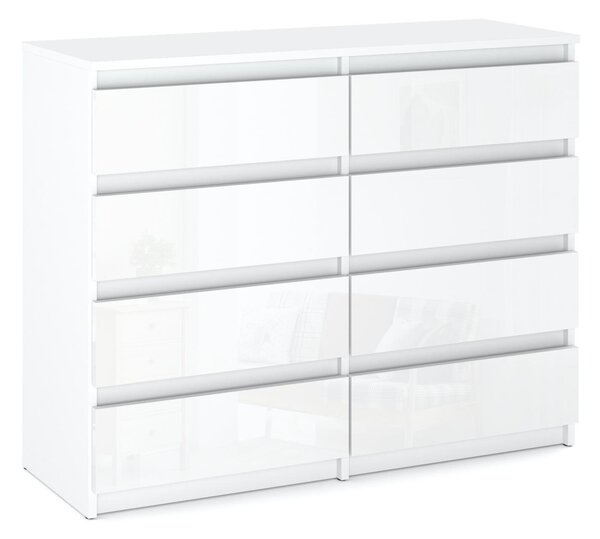 STIV Möbel | Komoda s 8 zásuvkami | Bílý Mat / Bílý Lesk | 120 cm | moderní & bez úchyt | Lonice & Obývací pokoj