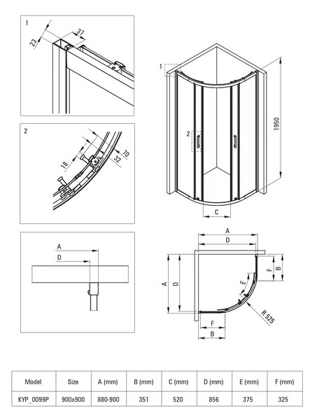 Deante Funkia Evo sprchový kout s vaničkou 90x90 cm půlkulatá chrom lesk/vzorované sklo KYPP0E99P